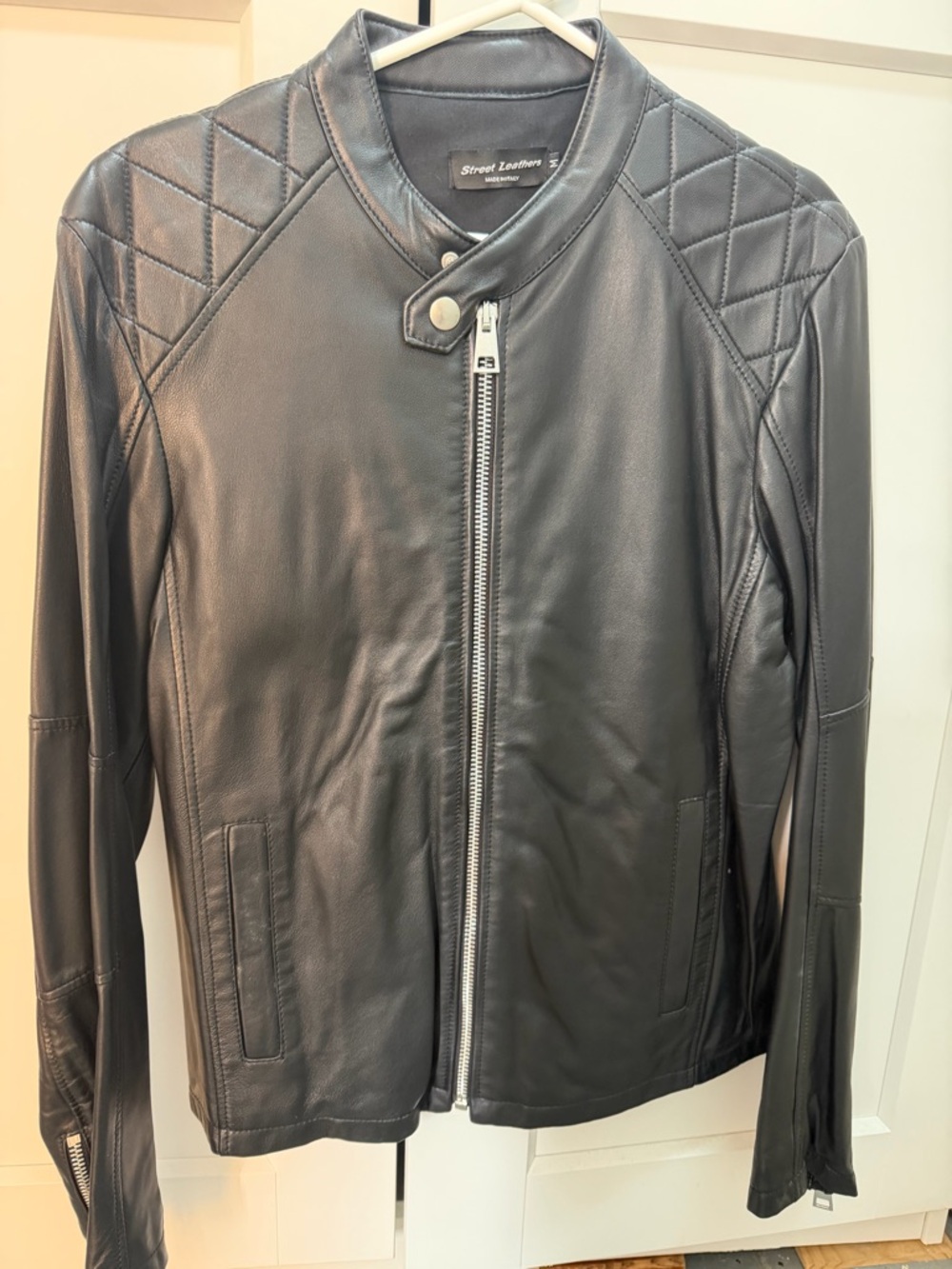 Black Quilted-Shoulder Moto Jacket